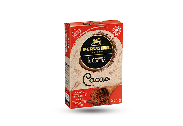 Confezione cacao Perugina amaro in polvere, formato da 250 grammi.